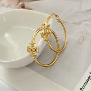 Tory Burch Gold Cross Hoop Earrings